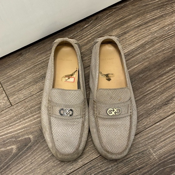 Cole Haan Shelby Driver Metallic Snake Embossed Leather Loafers Women 7 - Picture 1 of 4